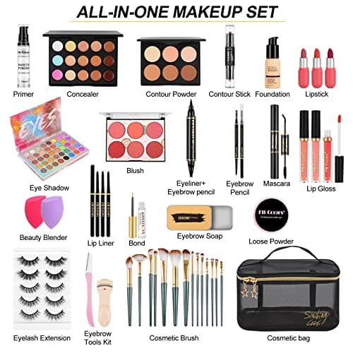 LYMYBETY Makeup Set, Cosmetic Make Up Starter Kit With Storage Bag Portable Travel Make Up Palette Eyeshadow Foundation Lip Gloss for Teenage & Adults (Style C) — view 2