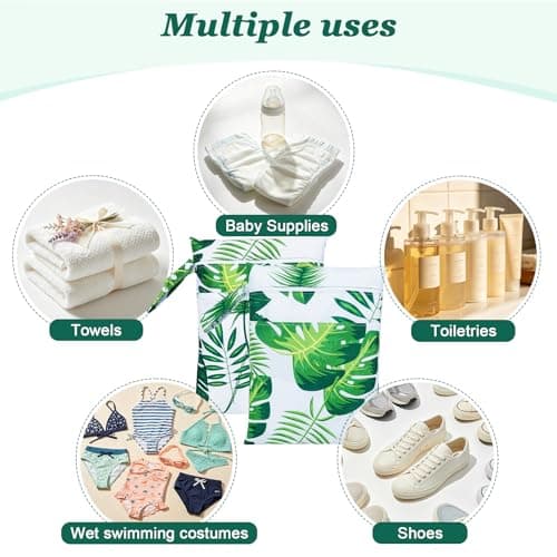 Eternal Beauty 2Pcs Wet Bags, Waterproof Wet Dry Bag Reusable Travel Laundry Bag with Handle, Washable Double Zipper Pockets Bag for Swimming Baby Items Wet Dry Cloths Travel Gym and Beach — view 6