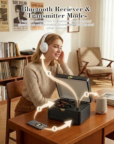 KOVCDVI Retro CD Players for Home with Bluetooth, Radio & Speakers Black — view 4