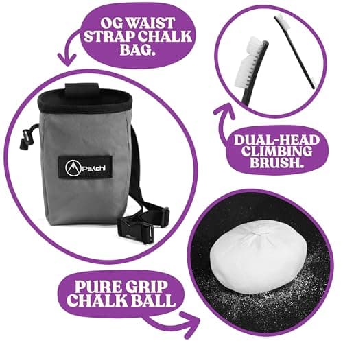 Psychi OG Waist Chalk Bag Starter Pack Bundle for Rock Climbing Bouldering Gym (Grey) — view 2