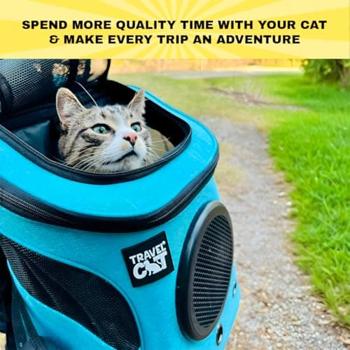 Fat Cat Backpack Carrier - Airline Approved Cat Carrier with Space Capsule Bubble for for Small Cats, Kitten - Premium Aqua Cat Carrier Backpack for Outdoor, Travel, Hiking, Pet Supplies — view 2