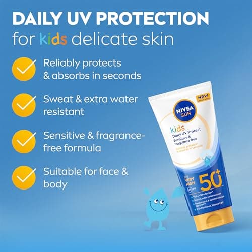 NIVEA SUN Kids Daily UV Protect Sensitive SPF 50+ Sun Cream (100ml), Kids Sunscreen For Face and Body, Sweat and Water-Resistant, Gentle Fragrance-Free Formula — view 2