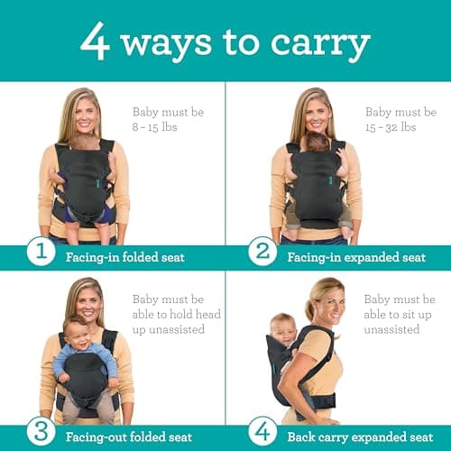 Infantino Flip 4-in-1 Light & Airy Convertible Baby Carrier - Breathable, Lumbar Support, Adjustable Waist Belt, Head Support, Ergonomic Seat, Plush Straps for Newborn to Toddler 3,6-14,5kg, Dark Grey — view 2