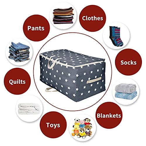 Vinsani 1pcs Clothes Storage Bags Organizer Large Capacity 105L Double Zipper, Moisture-Proof Underbed Storage Perfect Space for Clothes, Toys, Beddings, Blankets and Comforter – Navy Blue Star — view 5