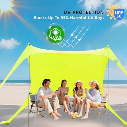 Cuupo Beach Tent 2 x 2.1 m Pop-Up SPF 50 Sun Protection, Anti-Wind Beach Shelter with Iron Stability Poles & Sandbags, Portable Sun Protection, Beach, Backyard, Camping, Travel, Suitcase, Fruit Green — view 5