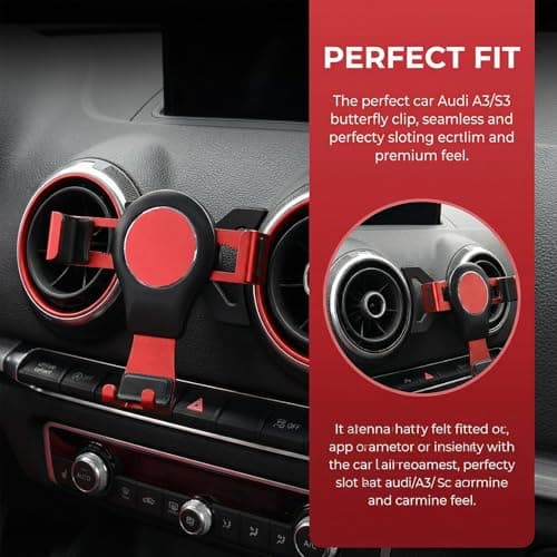 Culinavog Car Phone Holder, Gravity Phone Holder, Upgrade Design Aluminum Alloy Rotation, Air Vent Car Phone Mount Cradle for 360° Rotation, Compatible with Audi A3 (Red) — view 3