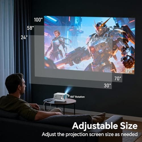 WOLFANG Mini Projector, Home Cinema Projector for Bedroom, Portable 1080P Full HD Supported with Auto Keystone Correction, 50% Zoom & 180° Rotation, Compatible with iOS/Android/Switch/Laptop/TV Stick — view 5