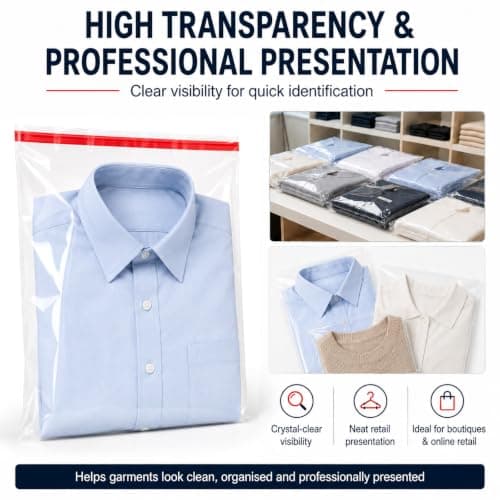 Wosilan 50 Pack Clear Self-Seal OPP Garment Bags, 30 x 40 cm for Clothes — view 5