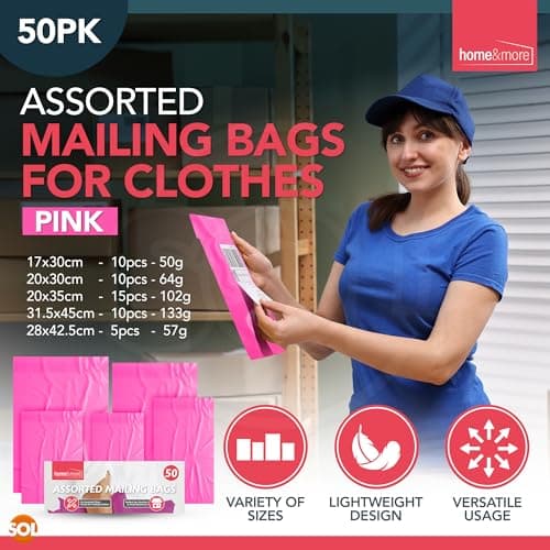 SOL 50pk Large Parcel Bags - Pink Self Seal Parcel Bags Medium and Large — view 3