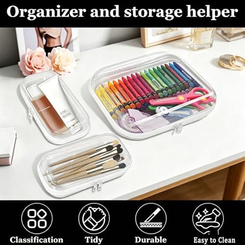 2 Pack Clear Toy Storage Bags – Waterproof Hard Case Zipper Pouches, Double Zipper Organizer for Blocks Puzzles Board Games, Travel Makeup or Cables (Small & Medium Combo) — view 3