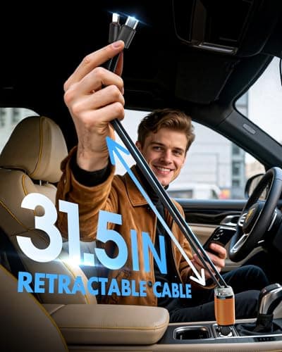 WHATOOK Retractable Car Charger Adapter: 4 in 1 Cigarette Lighter with Starry Sky LED,66W Fast USB C Mobile Phone Automobile Charger, Ford Fiesta Car Accessories Gadgets Gifts for Men Women Christmas — view 2