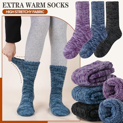 Sandsuced Merino Wool Thermal Boot Socks for Women Men Winter Warm Cosy Thick Hiking Walking Socks 3 Pairs Christmas Stocking Fillers (Assoretd A,M) — view 6