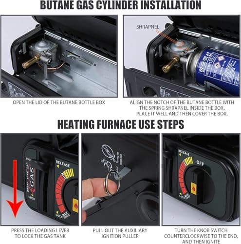 DWD® Camping Gas Heater/Stove 2 in 1 Portable Compact Mobile Caravan Outdoor Fishing Butane Gas 1.3kW Heating Element Safety Grill Automatic Ignition System Carry Handle,Hiking,Emergency Cooking& Heat — view 5