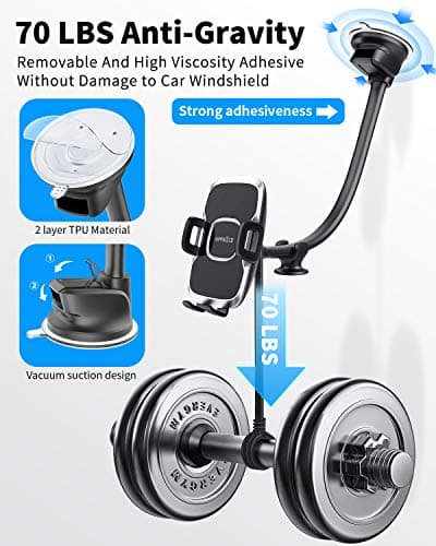 APPS2Car Windscreen Phone Holder - Flexible Goose-neck Arm, 13" - Compatible with 4-6.8" Phones - Suction Base Dashboard Holder for Van/Truck — view 2