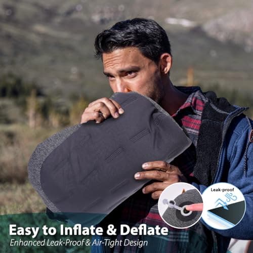 TREKOLOGY Inflatable Camping Pillow - Travel Pillows for Backpacking, Beach & Airplane - Blow Up Head & Neck Support Camp Cushion with Removable Cover, Adjustable Attachment Strap & Storage Bag (Grey) — view 4