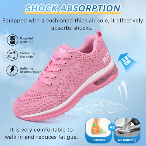 Running Shoes Womens Trainers Walking Shoes Air Cushion Athletic Sneakers Ladies Breathable Mesh Sport Sneakers Lightweight Non Slip Casual Tennis Workout Jogging Gym Trainers Pink — view 4