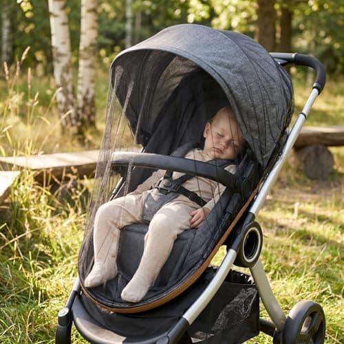 2 Pcs Universal Mosquito Net for Pram and Pushchair - Breathable Mesh Insect Cover with Elastic Edge, Fits Buggy and Stroller, Tear-Resistant Polyester, Black — view 5