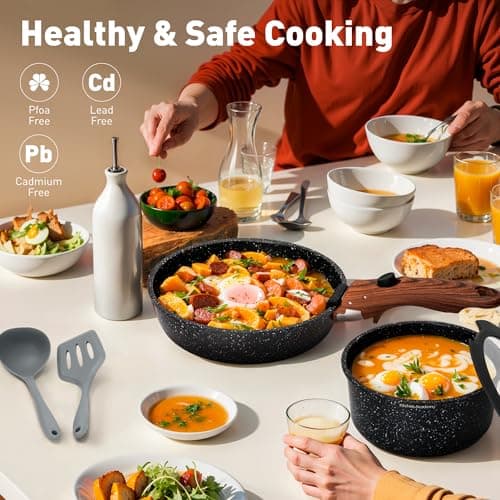 Kitchen Academy Non Stick Cookware Set, 10 PCS with Detachable Handle Black — view 6