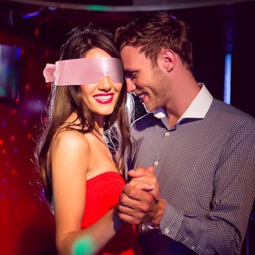 Tyqour 2 Pcs Blindfolds, Soft Silk Blind Folds for Adult Play, Adjustable Blindfold for Party Games, 59 Inch V-Shaped Blackout Sleep Mask for Women Men Adult Couples, valentine's day Gift, Black, Pink — view 6