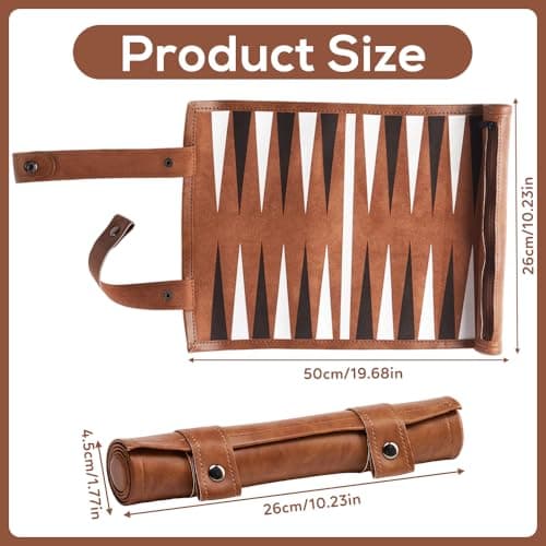 Pengrity Travel Backgammon Set, Portable Backgammon Board Game, Roll Up backgammon Travel Set Leather, Tactical Board Game Ideas for Kids Adults Family Party — view 2