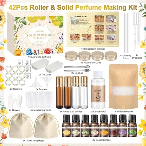 Gdblsm Perfume Making Kit- DIY Solid Perfume for Women, 2-in-1 Roller Perfume & Perfume Balm, Mini Perfume Set with Roll On Fragrances Bottle, Essential Oils, Travel Size Perfume Gift for Women, Men — view 2