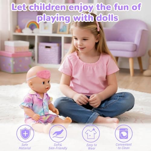 6 Pcs Baby Doll Clothes 14-17 Inch Baby Dolls, 35-43cm Dreamy Starry Doll Clothes Outfits with Gradient Pyjama Set + Pink Eye Mask+ U-shaped Neck Pillow + Socks Baby Doll Accessories for Kids Gift — view 5
