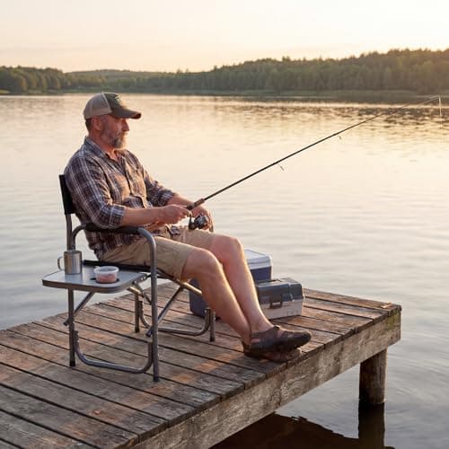 COSTWAY Folding Directors Chair, Oversized Camping Chairs with Side Table and Cup Holder, Outdoor Heavy Duty Beach Chair for Lawn Picnic Hiking Fishing (Black, 82 x 46 x 88cm, no Storage Pocket) — view 2
