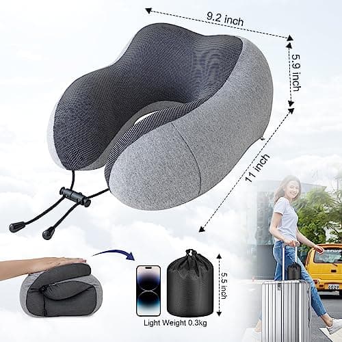 Jiancrate Travel Pillow for Airplane, Neck Pillow for Travel, Memory Foam Travel Neck Pillow for Adults, Soft & Lightweight Flight Pillow, Ergonomic Neck Cushion With Carry Bag — view 4