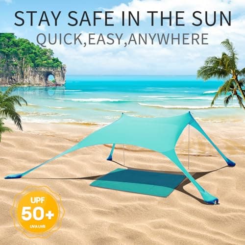 CUUPO 7×7 FT Beach Tent Sun Shelter UPF50+ UV Protection, Outdoor Small Canopy Tent Sun Shade with 2 Poles for Camping, Beach, Fishing, Backyard and Picnics Turquoise — view 3