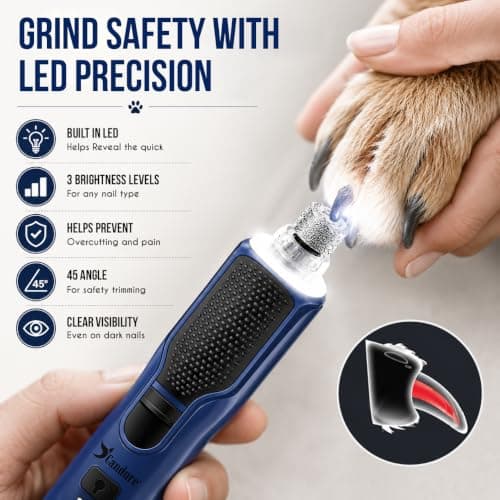 Candure Dog Nail Grinder 7-Speed Whisper Quiet Dog Nail Trimmer for Large, Medium, Small Dogs, Cats & Pets – Silent Type-C Rechargeable Dog Claw Grinder with 360° LED Light & Extra Head (Dark Navy) — view 6