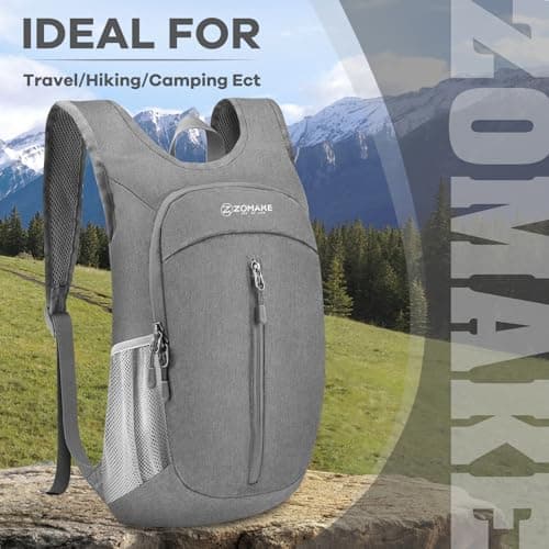 ZOMAKE Lightweight Foldable Backpack, Packable Rucksack (10L/Grey) — view 6