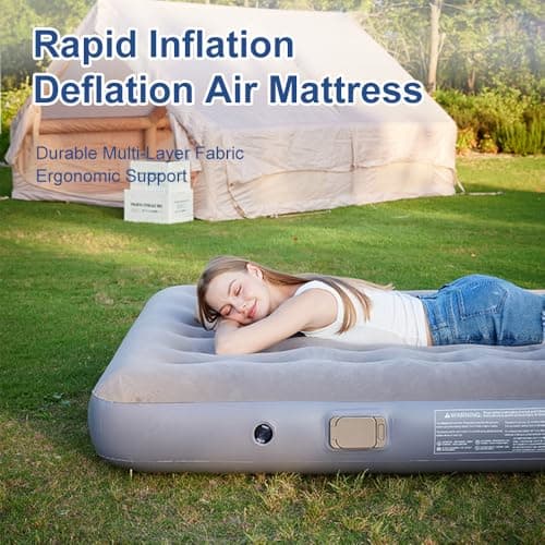 BEOSIOR Camping Single Airbed with Automatic Battery Pump, Flocked Inflatable Bed Portable, Air Mattress, Outdoor Camping Air Bed (Single 25CM) — view 2