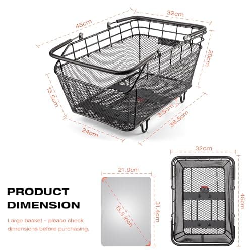 CXWXC Rear Bike Basket with Handle - Quick Release Bicycle Rear Basket with Cargo Net and Waterproof Cover, Wire Bike Baskets Rear Large Capacity (Wire Bike Basket) — view 3