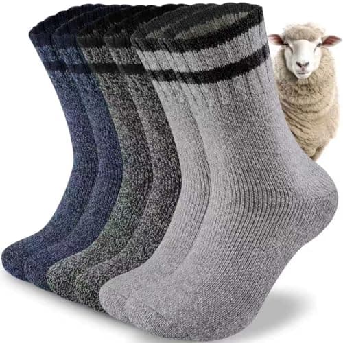 Niorasen Wool Socks for Men, Thick Warm Thermal Socks, Full Terry, 3 pairs
