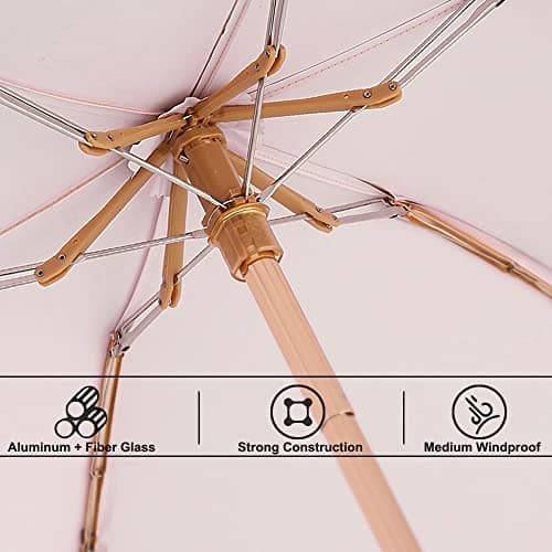 BOUBUI Mini Folding Umbrella, Ultra Light Compact Umbrella, Rainproof & 99% UV Protection Parasol, Titanium Gold + White — view 6