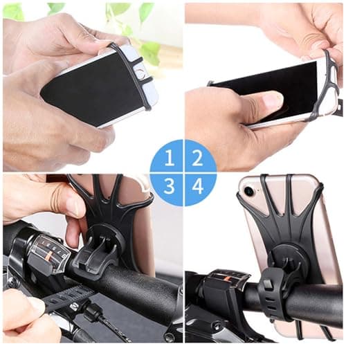 HTTDSLF 2 pack Bike Phone Holder, 360° Rotatable Adjustable Universal Silicone Bicycle Phone Holder, Detachable Motorcycle Motorbike Handlebar Bike Phone Mount Compatible for 4.0"-6.8" Smartphones — view 3