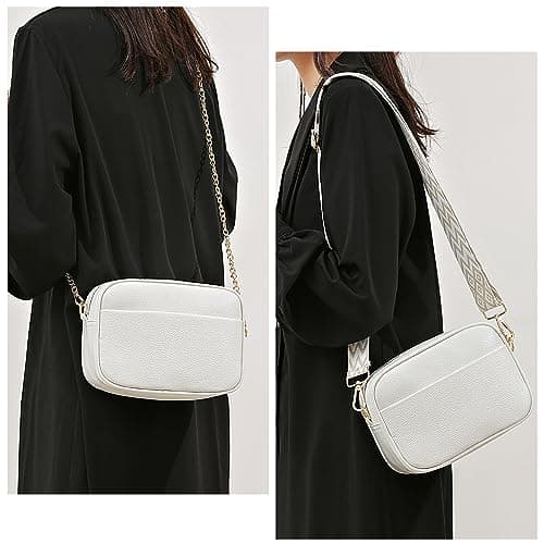 TIAASTAP Crossbody Bags for Women - Leather Handbags & Shoulder Bags Ladies Camera Cross Body Bag with Adjustable Wide Strap and Chain for Travel Shopping Work (White) — view 2