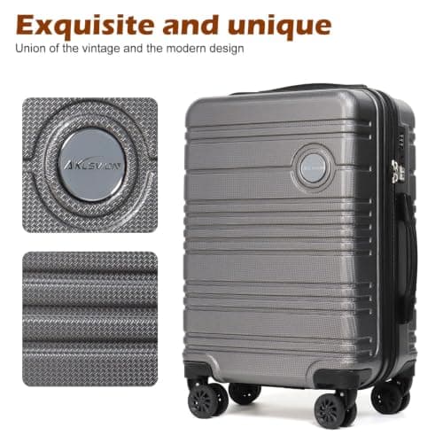 Aklsvion 20 Inch Suitcase Set PC Hard Shell Luggage Hand Luggage Travel Trolley Case Cabin Bag Sets 3 Piece Luggage Sets with Travel Backpack and Toiletry Bag for Short Travel (Grey) — view 6