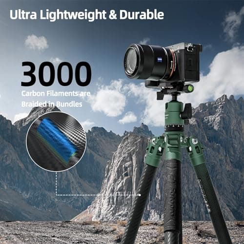 Fotopro 62 Inch Carbon Fiber Tripod for Camera Ultralight Travel Camera Tripod Max Loads Up 22lbs X-Aircross 3 Green — view 3