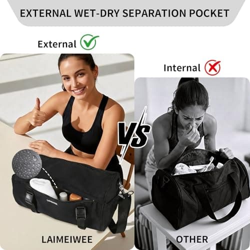 LAIMEIWEE 15L Small Sports Bag for Men and Women, Waterproof Training Bag with Wet Compartment and Yoga Mat Strap, Compact Duffle Bag for Gym, Yoga, Travel, Swimming and Sauna, black, Pe, Classic — view 3