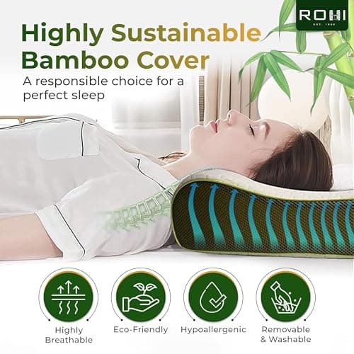 Rohi Bamboo Memory Foam Pillow – Cervical Orthopedic Neck Support Pillows – Breathable & Hypoallergenic – Soft Supportive Bamboo Side Sleeper Pillow for Neck and Shoulder Pain Small (50cm x 30cm) — view 3