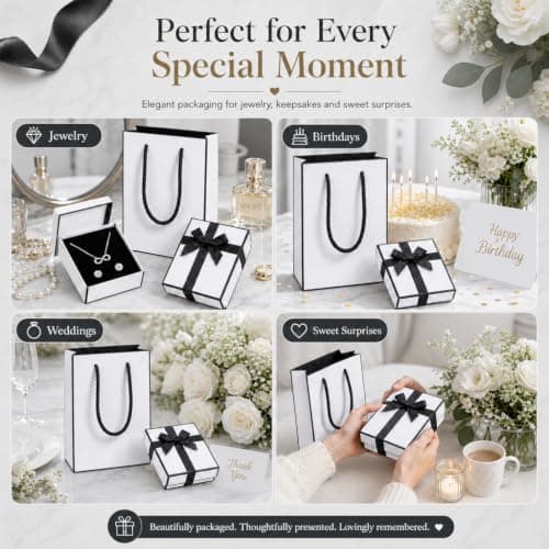 Gift Bag and Gift Box Set,7 x 9 x 3 cm Small White Jewellery Gift Box with Lid and Ribbon Bow,Gift Box with Soft Foam Insert for Rings,Earrings,Necklace,Birthdays and Weddings — view 6