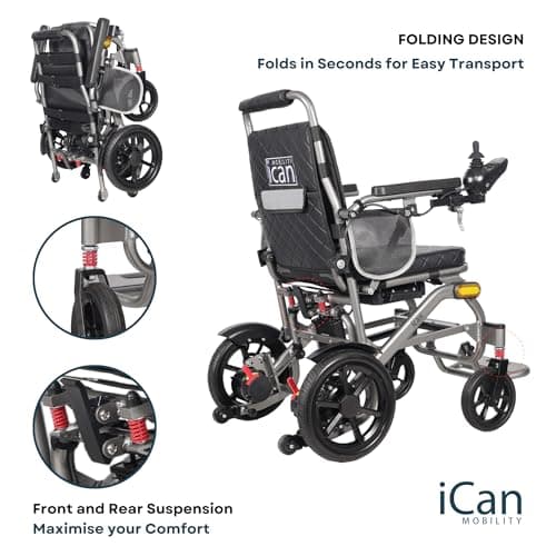 iCAN iFold Lightwight Electric Wheelchair Y-12, Folding, 20kg lightweight, Removable 10Ah Lithium Battery, 11 miles Range, 120kg capacity, Aluminium Powerchair Portable for Travel & Airplane Approved. — view 4