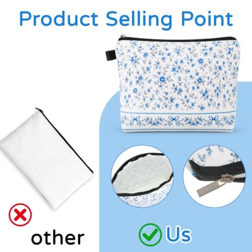 Small Makeup Bag, Aesthetic Floral Cosmetic Bag with Zipper — view 3