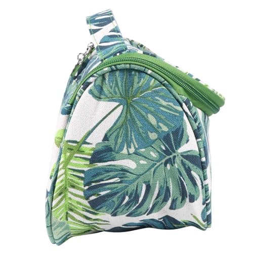 VALICLUD Makeup Bag Portable Toiletry Bag Canvas Tropical Monstera Leaf Travel Cosmetic Pouch with Curved Zipper Organizer for Travelling
