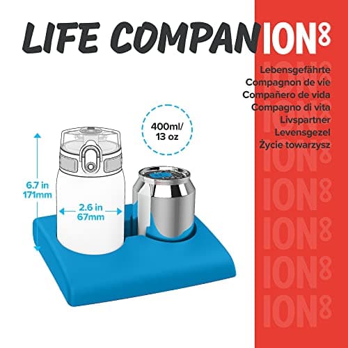 ION8 Lightweight Steel Kids Water Bottle, 400ml/13oz, Non-Insulated, Leak Proof, Easy to Open, Secure Lock, Dishwasher Safe, Fits Cup Holders, Carry Handle, Metal Water Bottle, Metallic Red — view 4
