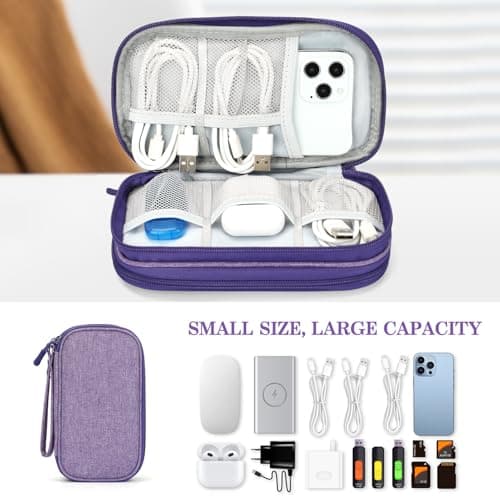 FYY Travel Cable Organiser, Electronics Accessories Bag, Waterproof Tech Storage Pouch, 2-Layer Universal Carry Case for Charger, Power Bank, USB Drive S-Purple — view 6