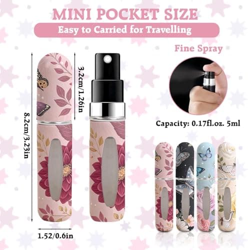 4PCS Perfume Atomiser Set, Butterfly Floral Travel Perfume Bottle, Refillable Perfume Bottle 5ML, Travel Spray Bottle for Aftershave Travel Bottle, Mini Perfume Refill Bottles, Perfume Decanter — view 2