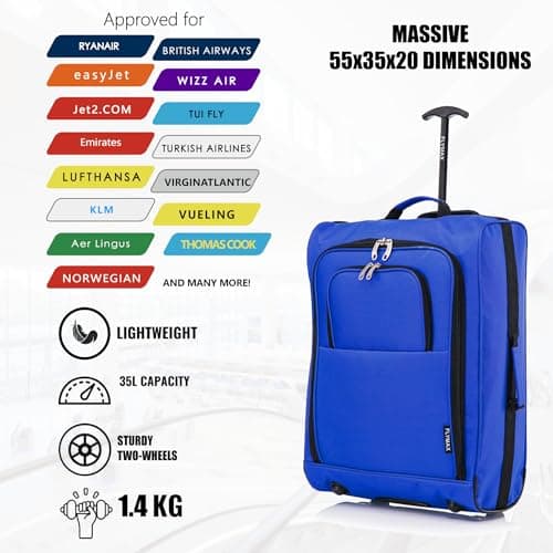 55x40x20 Ryanair Cabin Bag Hand Luggage Lightweight Suitcase Approved Carry on Luggage 1.4kg 44L Blue — view 5