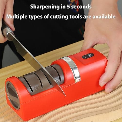 Haofy Kitchen Chef Electric Knife Sharpener with USB Port for Home and Camping, Dual Sharpening Options, Non-Slip Base, 7.1 Inch Size (Red) — view 5